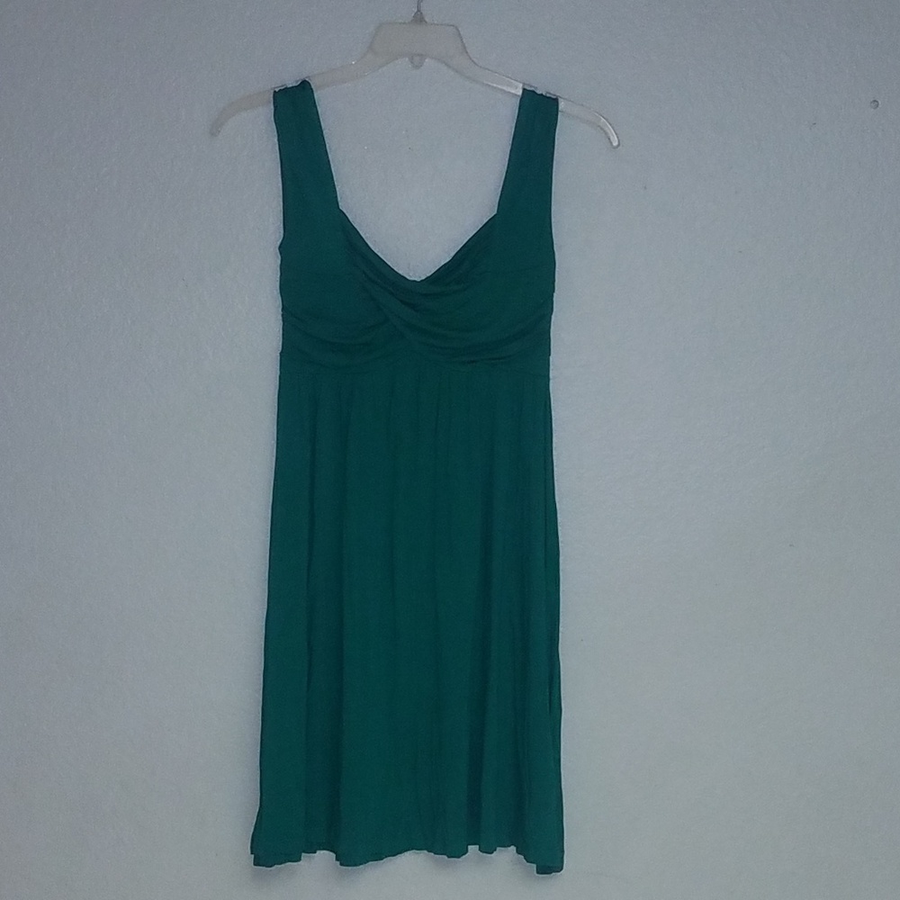 Women's green ruffle front dress